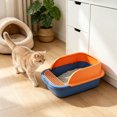 thumbnail image 5 of HWRETIE Semi Enclosed High Sided Cat Litter Box Splash Proof Open Top Design Spacious Cat Toilet for Cats Under 10 Pounds Easy Clean Indoor Litter Tray, 5 of 6