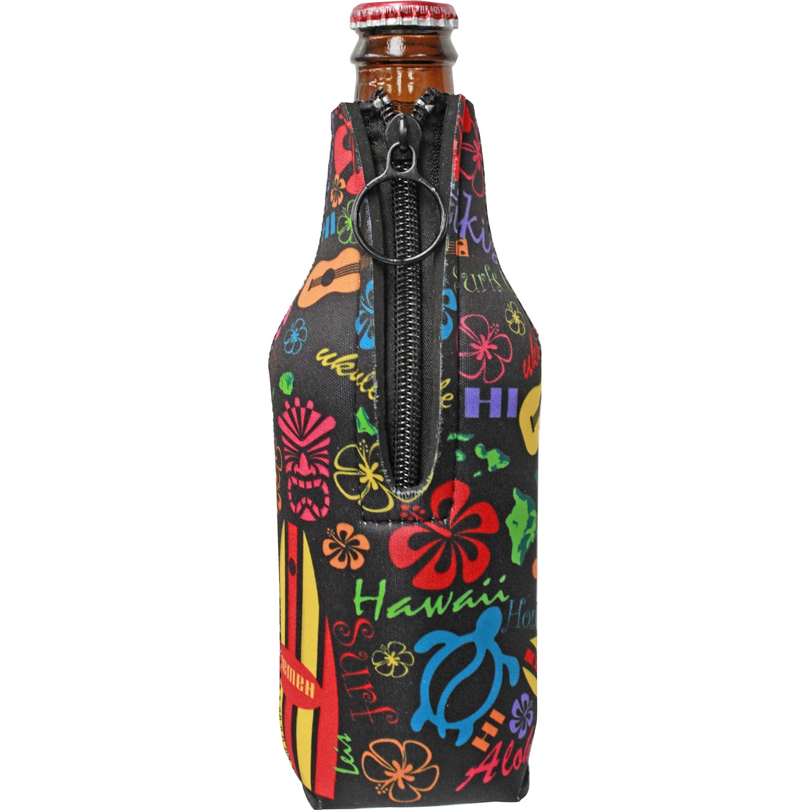 Gotta Be Hawaiian Neoprene Flat Bottle Coolies - Words of Hawaii  (Black) 12 oz