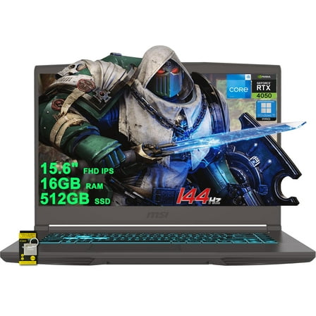 MSI Thin 15 Gaming Laptop 15.6" FHD IPS 144Hz Intel Octa-core i5-13420H (> i7-11800H) 16GB RAM 512GB SSD GeForce RTX 4050 Backlit USB-C Win11Pro w/ICP Hub