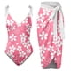 thumbnail image 1 of Gibobby Trajes de Baño Mujer Traje de baño con estampado de flores y cuello en V para mujer Conjuntos de bikini con falda y delantal(Rosa,M), 1 of 4