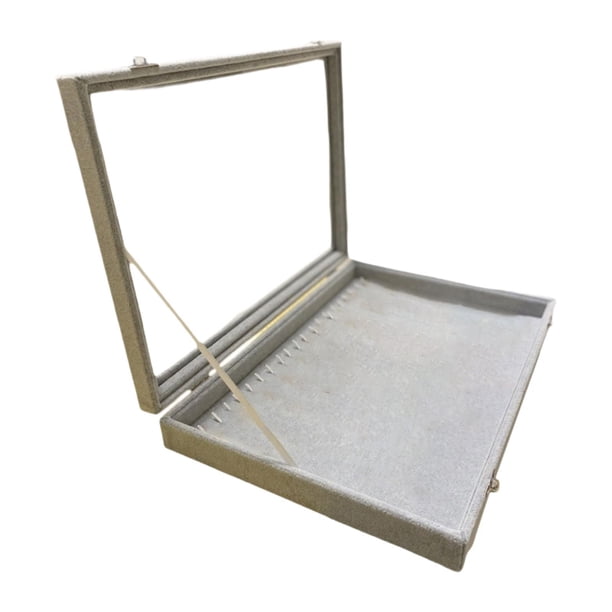 Organizador de joyas, caja de exhibición de joyas con cerradura, venta en tienda con tapa, organizador de almacenamiento de collares de mesa, caja de Gris L