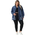 thumbnail image 3 of DARING DIVA Women's Plus Size Button Down Long Distressed Denim Jacket 1X Dark Blue, 3 of 6