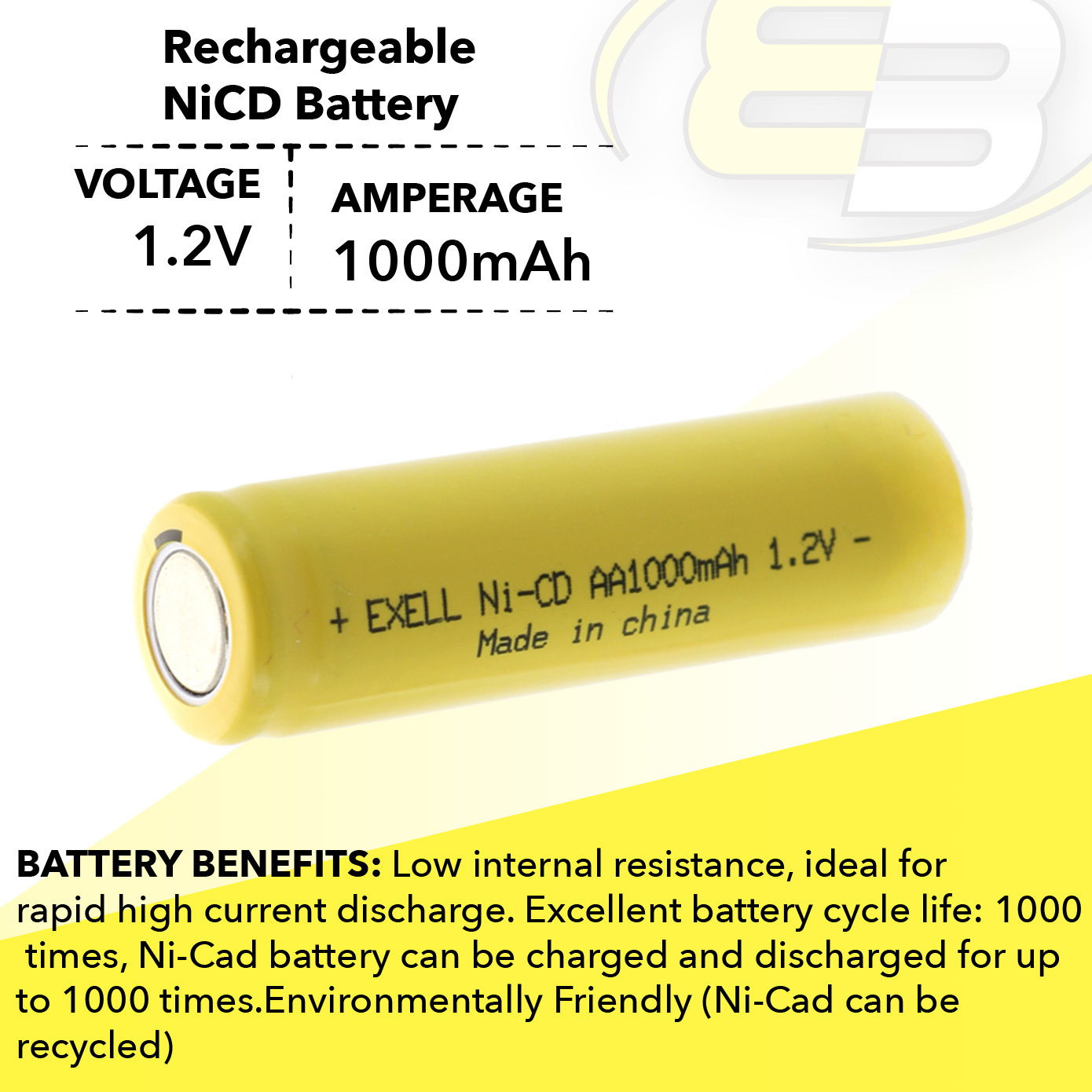 AA 1.2V 1000mAh Flat Top Rechargeable Battery for DIY, Radios, Power Packs - image 4 of 7
