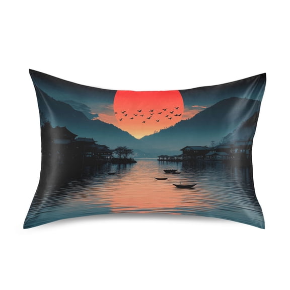 Dailycode Satin Pillow Case Standard Silk Pillow Cover for Hair and Skin Envelope Closure Sunset Reflect on River 20"x26"