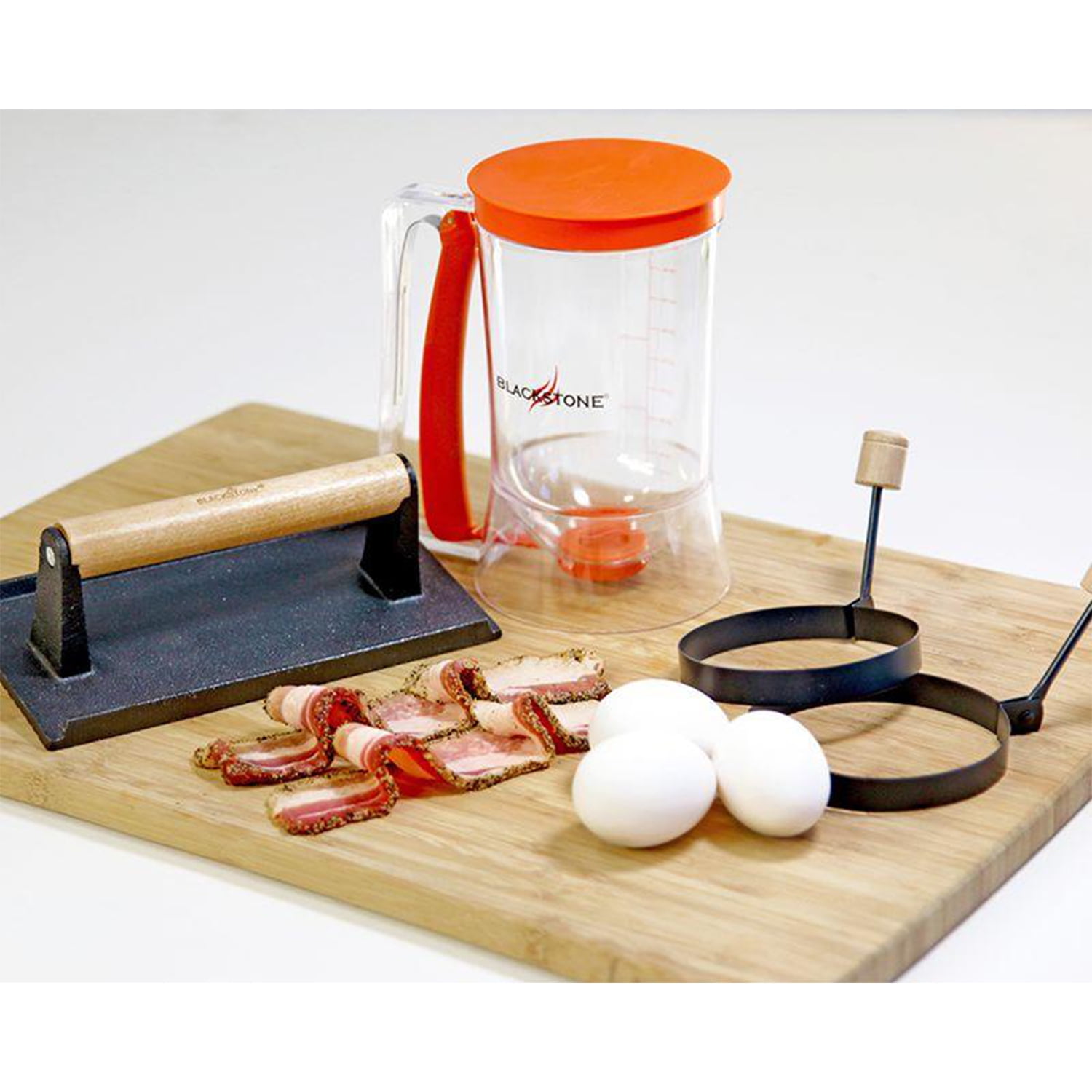 Blackstone 4-Piece Griddle Breakfast Kit with Egg Rings, Pancake Dispenser, and Griddle Press