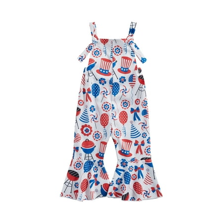

Bagilaanoe 4th of July Jumpsuit for Toddler Baby Girl Sleeveless Stars Stripes Print Romper Overalls 6M 12M 18M 24M 3T 4T Kids Long Flared Pants Independence Day Outfits