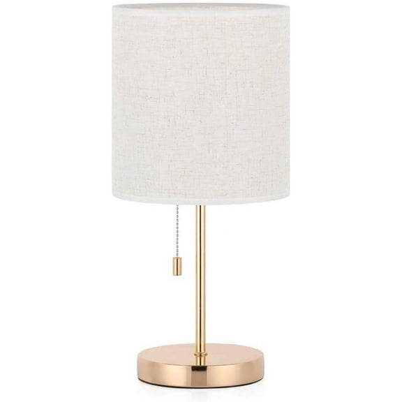 Bedside Table Lamp, Nightstand Lamp, Modern Desk with Metal Base Fabric Lamp Shade - Gold