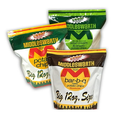 Middleswarth Potato Chip Variety 3-Pack: Original, BBQ, Sour Cream & Onion 12 Oz. Bags