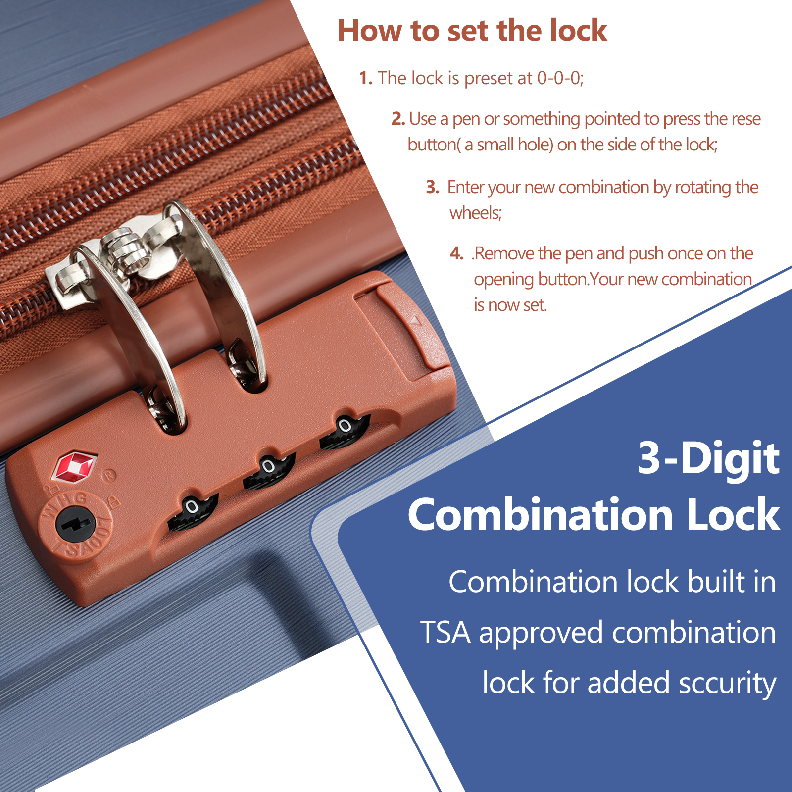 EUROCO 3 Piece Luggage Set, Expandable Hardshell Suitcase with TSA Lock and Double Spinner Wheels,ABS Lightweight Durable Travel luggage Set(20"/24"/28"),Inky Blue