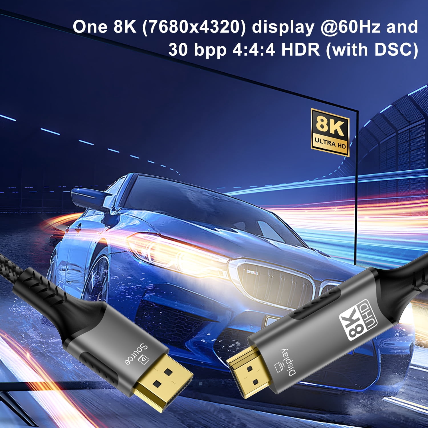 3FT/6FT/10FT DisplayPort to HDMI-Compatible Cable DP1.4 to HDMI 2.1 Converter 8K@60Hz 4K@120Hz HDR For Desktop Laptop PC TV Monitor Projector