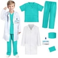 thumbnail image 2 of GigrtiJin 3-15 Years Boys Girls Dress Up Doctor Uniform Set Solid Color Button Coat V Neck Short Sleeve Pocket Tops Pants with Props, 2 of 5