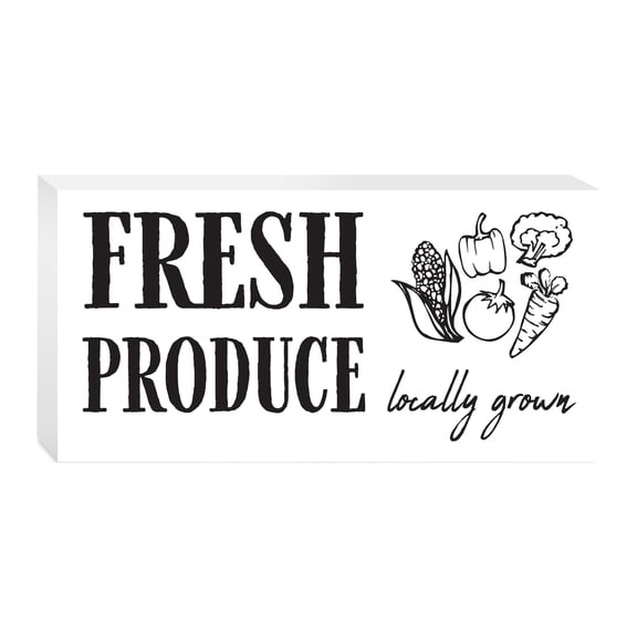 Fresh Locally Grown Black Sketch Veggies 10 x 5 Wood Tabletop Sign Plaque