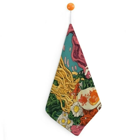 

Autua Noodles Egg Vegetables Quick-Dry Hand Towels 11.8x11.8in Ultra-Fine Fiber Kitchen Bathroom Towels 1pcs