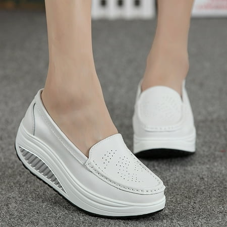 

HIBRO Women s Fashion Casual Solid Slip On Wedges Thick Bottom Platforms Work Shoes