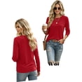 thumbnail image 4 of Women's Casual Shirts Long Sleeve Tops Crewneck Tshirts Fall Clothes Breathable Comfort Lightweight Basic Tees,Casual Workout Clothes,Solid or Graphic Tshirts Wine S, 4 of 4