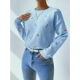 thumbnail image 5 of Plus Size Women's Floral Embroidery Colorblock Loose Knit Sweater, 5 of 6