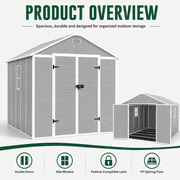 Seizeen 8 x 10FT Resin Shed, Outdoor Storage Shed, Outside Garden Plastic Shed for Lawn Mover Bike Tool, w/Double Doors, Air Vents, Double Windows, PP Floor