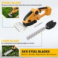 thumbnail image 6 of 390W Handheld 2-in-1 Hedge Trimmer, 15,000 RPM, 24V Battery-Powered Cordless Grass Cutter with Two Batteries and Charger for Garden and Lawn Maintenance, Yellow, 6 of 10