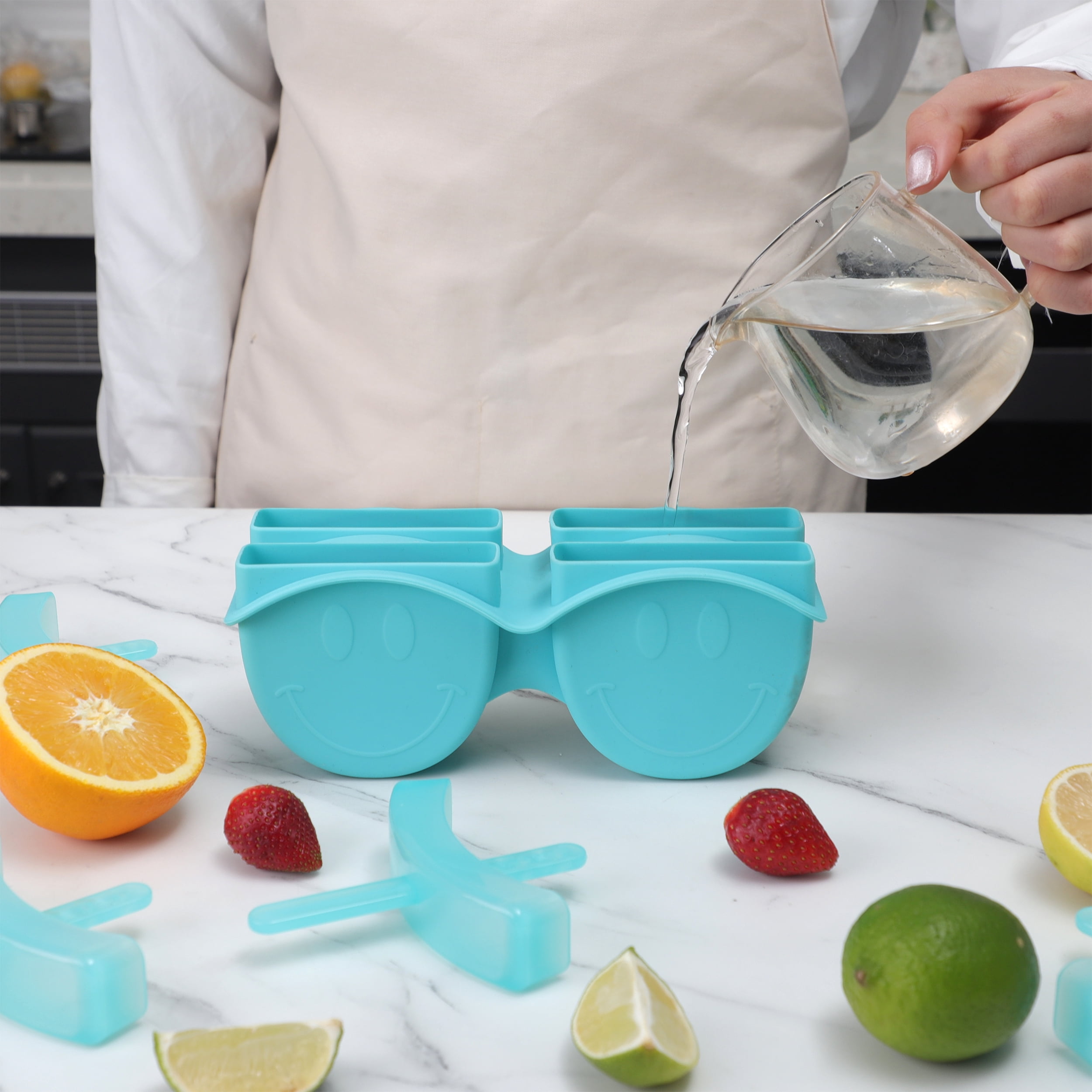Smiley Face Silicone Ice Pop Molds - Reusable & Dishwasher Safe, Teal