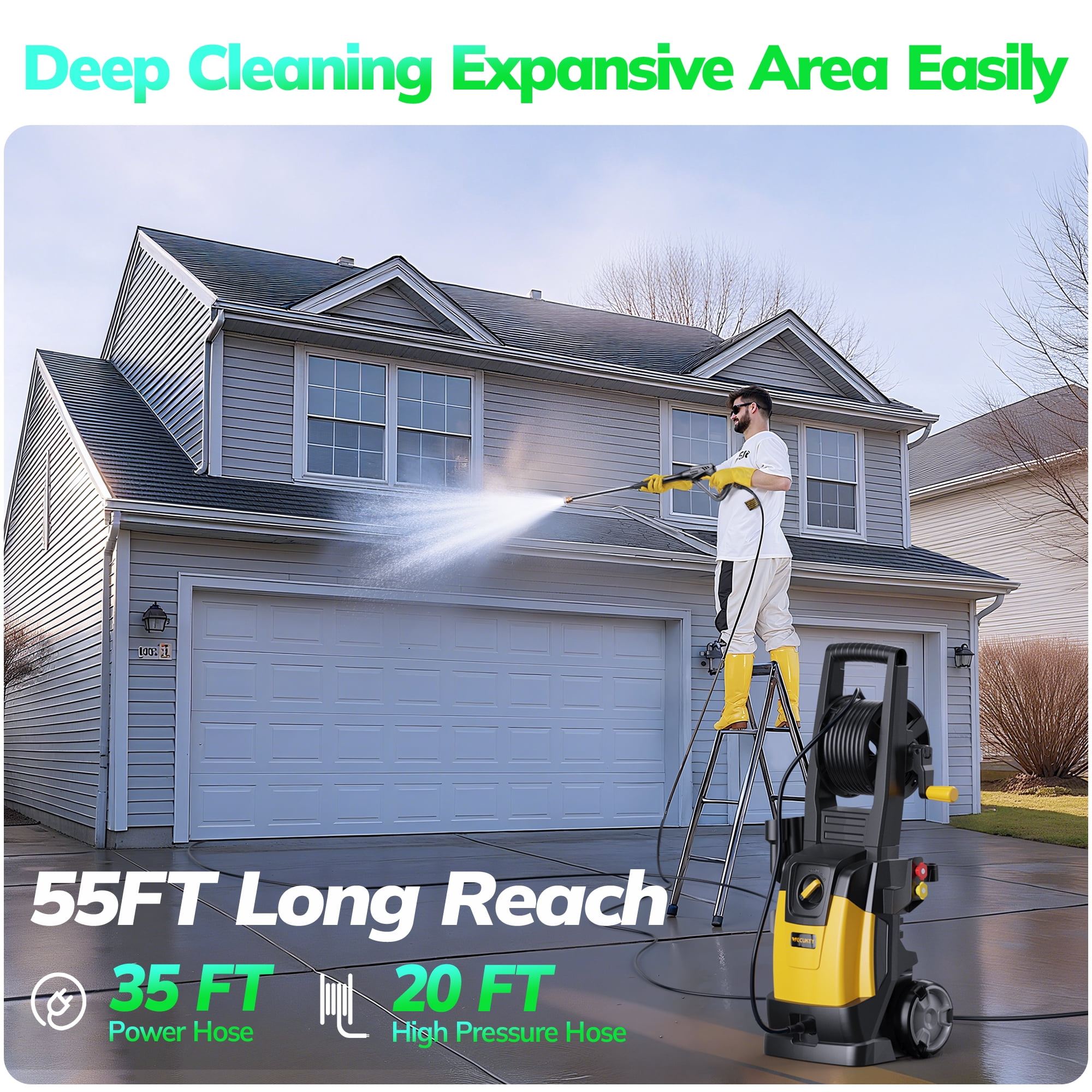 TCISA Electric Pressure Washer,4000 PSI Max 2.8 GPM Power Washer with 35FT Cord,20FT Hose,5 Quick Nozzles,Foam Cannon for Car Garden Patio