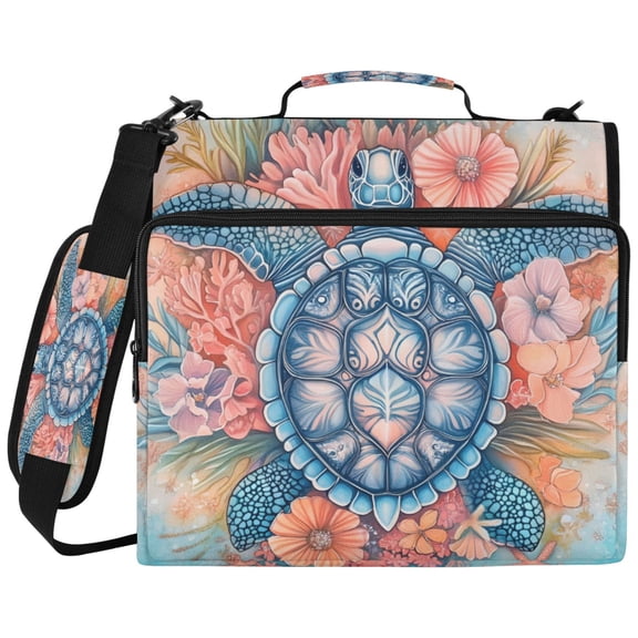 ALAZA Zipper Binder Turtle and Flower Pattern 2 inch 3 Ring 500 Sheet Capacity Trapper Keeper File Folder Organizer Bag
