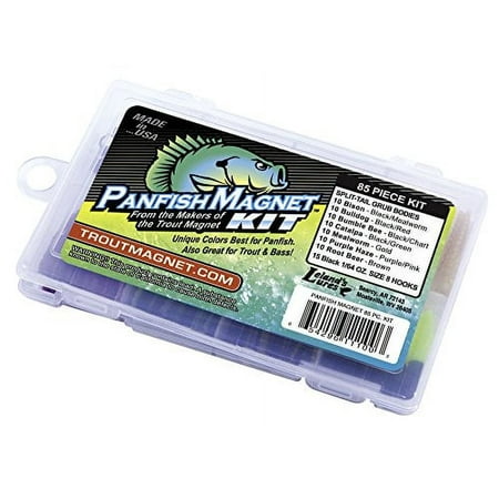 Trout Magnet 85-Piece Panfish Magnet Kit Split Tail Grub Bodies with Black Hooks for Trout & Bass