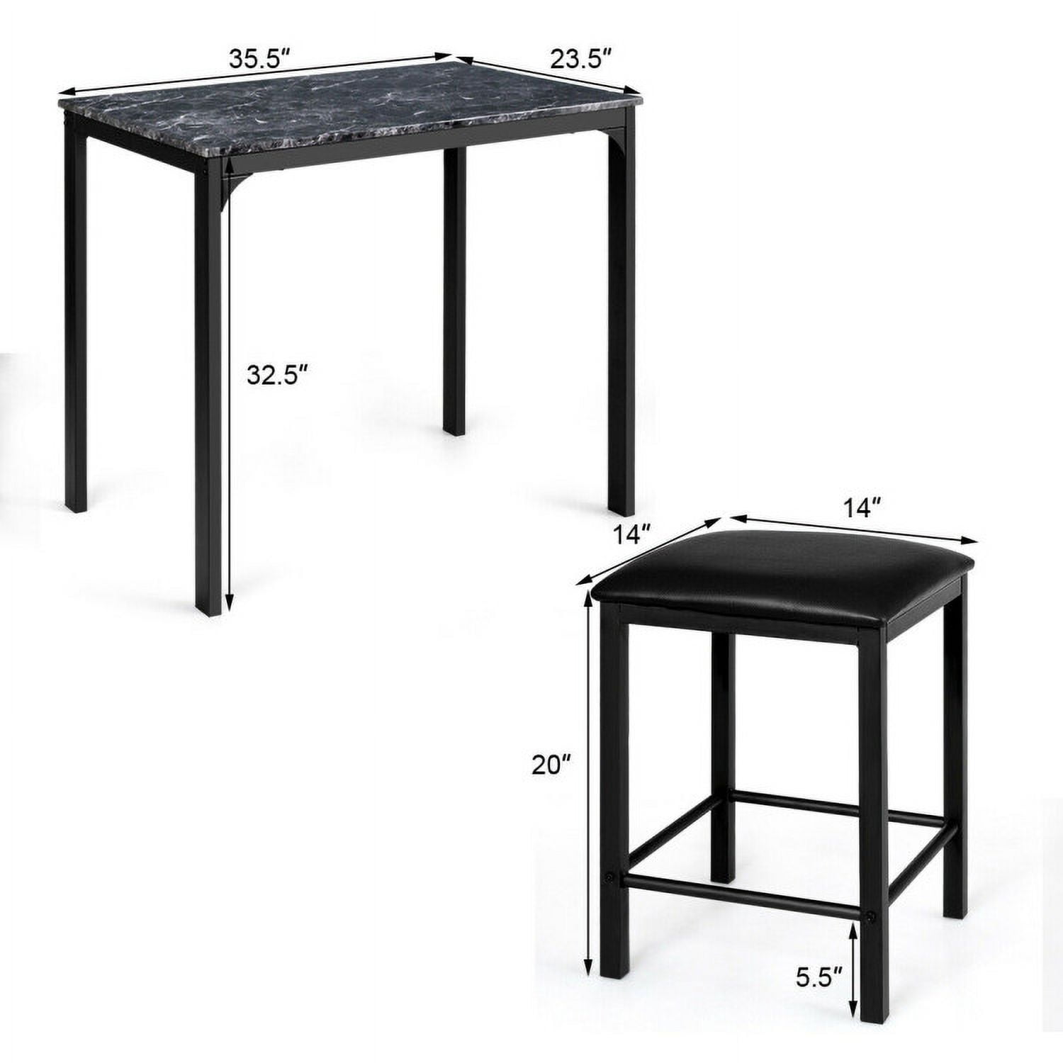Finihen Dining Set, Dining Table Set, 3 Piece Counter Height Dining Set Faux Marble Table, for Home, Restaurant, Faux Marble, Black Finihen Dining Set, Dining Table Set, 3 Piece Counter Height Dining Set Faux Marble Table, for Home, Restaurant, Faux Marble, Black