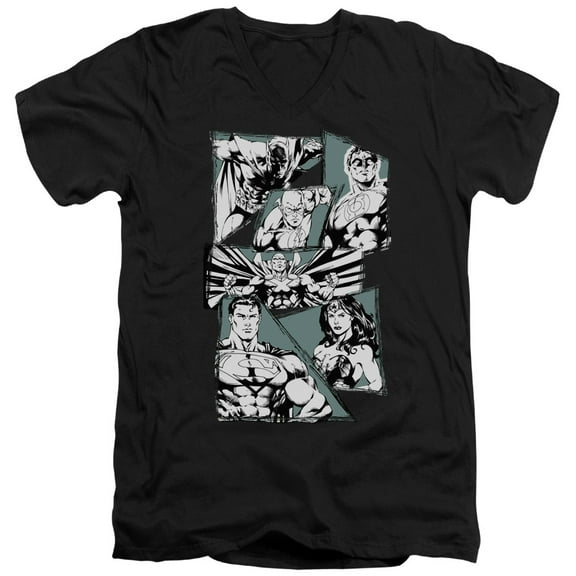 JLA Justice League A Mighty League S/S Adult V-Neck Black