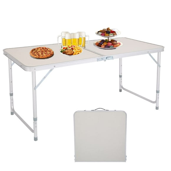 Kcelarec 4 Ft Outdoor Folding Camping Table,White Portable Adjustable Height Lightweight Picnic Table with Handle Stable, Aluminum Folding Table for Picnic, BBQ, Party, Beach