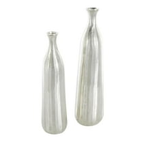 DecMode 20", 16"H Silver Aluminum Metal Vase with Wavy Accents and Textured Ridges, Set of 2