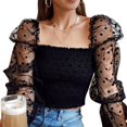 thumbnail image 1 of Women Backless Polka Ruffle Blouse Shirt Mesh Sheer Puff Sleeve Wrap Chest Tops 2020 Spring Summer Ladies Dots Blouse, 1 of 5