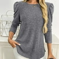 thumbnail image 2 of HAiming Womens Pullover Tunic Tops Casual Long Puff Sleeve Crewneck Lightweight Solid Color Loose Ribbed Clothes, 2 of 7