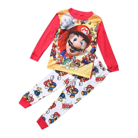 

Mxiqqpltky 2PCS Boys Cartoon Super Mario Pajamas Set 1-7T