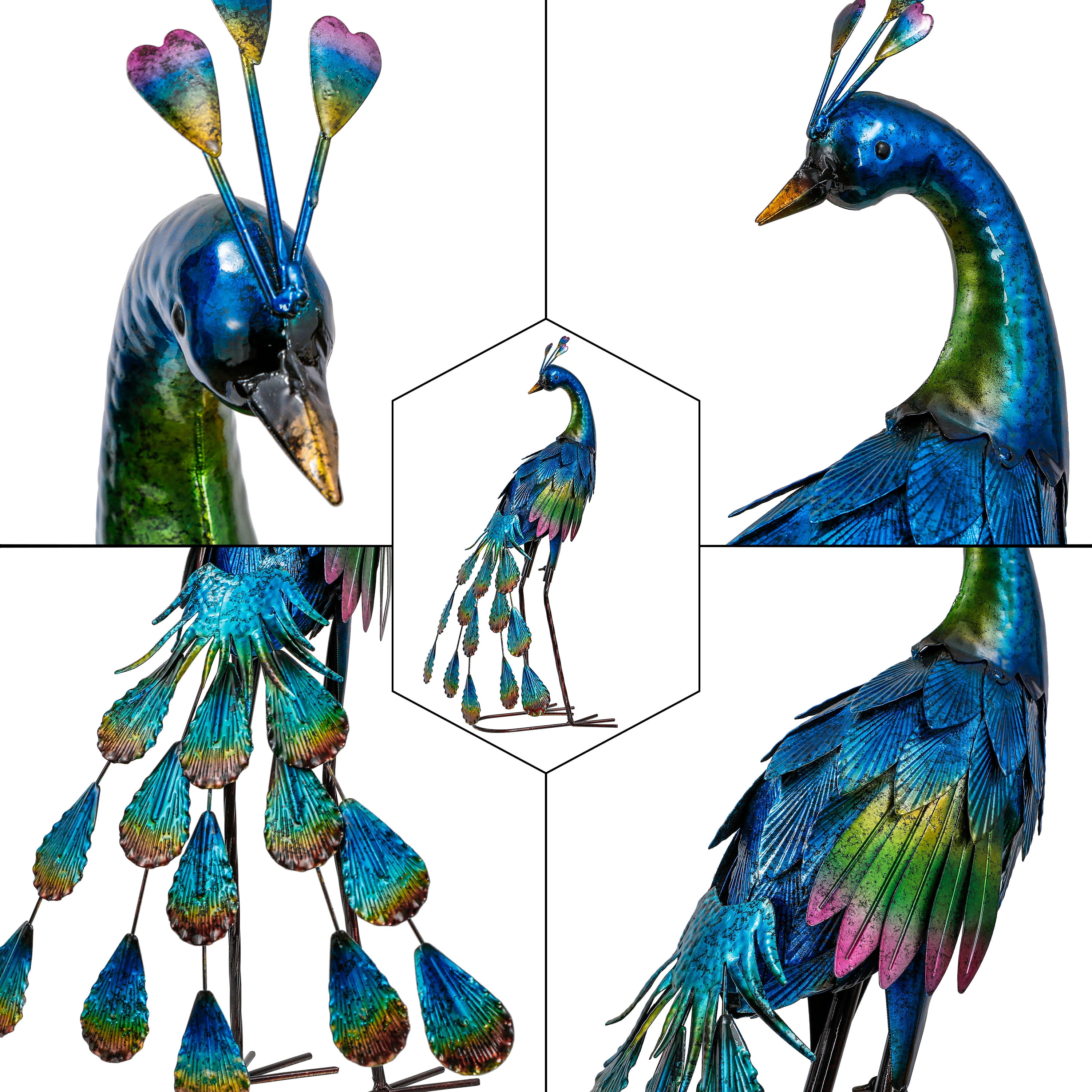 Teresa's Collections 22.44''H Peacock Decor Garden Sculptures & Statues for Outdoor Decor Sturdy Metal Yard Art Bird Lawn Ornament for Party Patio Garden Decor