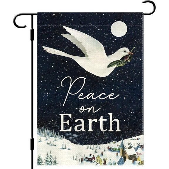 diyeu Peace on Earth Pigeon Garden Flag Winter Snowflakes Dove Bird Garden Flag 12×18 Inch Double Side Rustic Farmhouse Yard Flag Christmas Winter Outdoor Decor