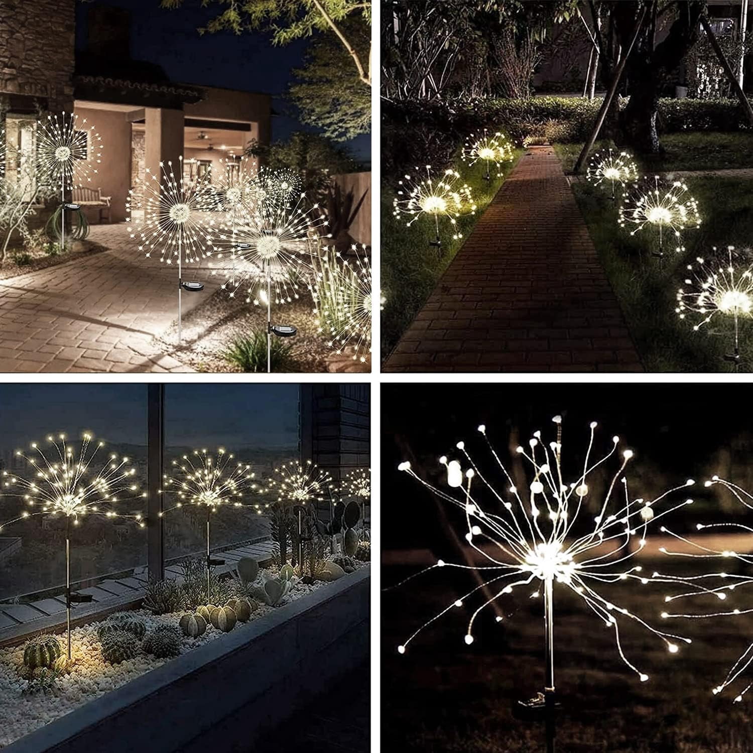 4 Pcs Solar Garden Lights Solar Firework Lights, Dingrich 120 LED Solar Powered String Light 8 Modes Twinkling Solar Lights for Garden, Wedding, Party, Patio (Cool White)