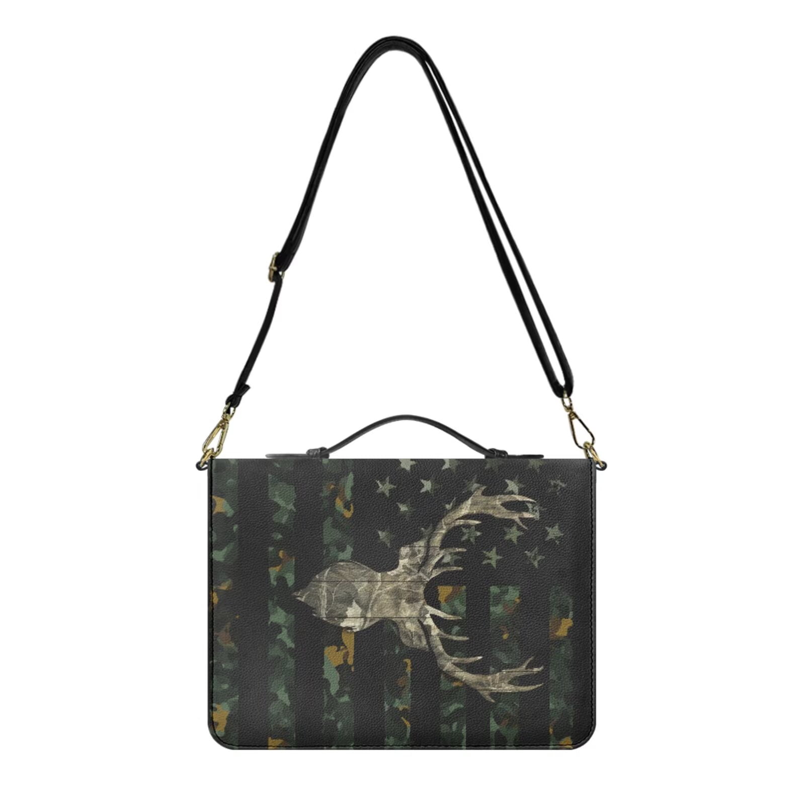 Kuiaobaty Deer Camo Hunting Print Bible Cover Case for Women American Flag Print Church Bag Scripture Case with Shoulder Strap Portable ens Christian Study Accessories with Bookmark for Church