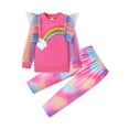 thumbnail image 5 of Toddler Girls 2-Piece Pink Outfit Sets, Mesh Ruffle Sweatshirt & Star Pants, Cute Dressy Kids Clothing, Size 8, 5 of 8