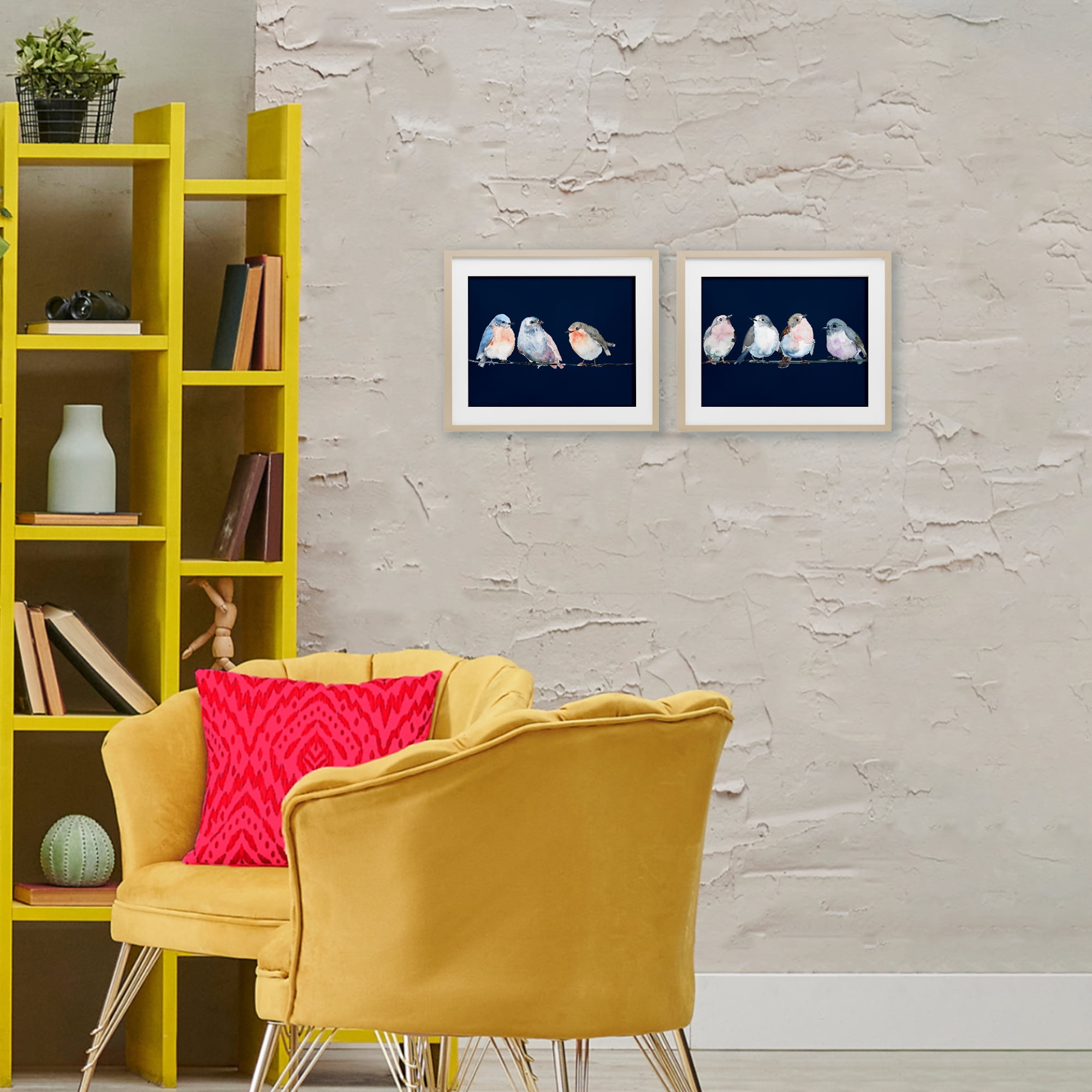 Stupell Industries Perched Navy Toned Birds 2 Piece Birch Framed Print Under Glass Set, design by Lorenzo Collective