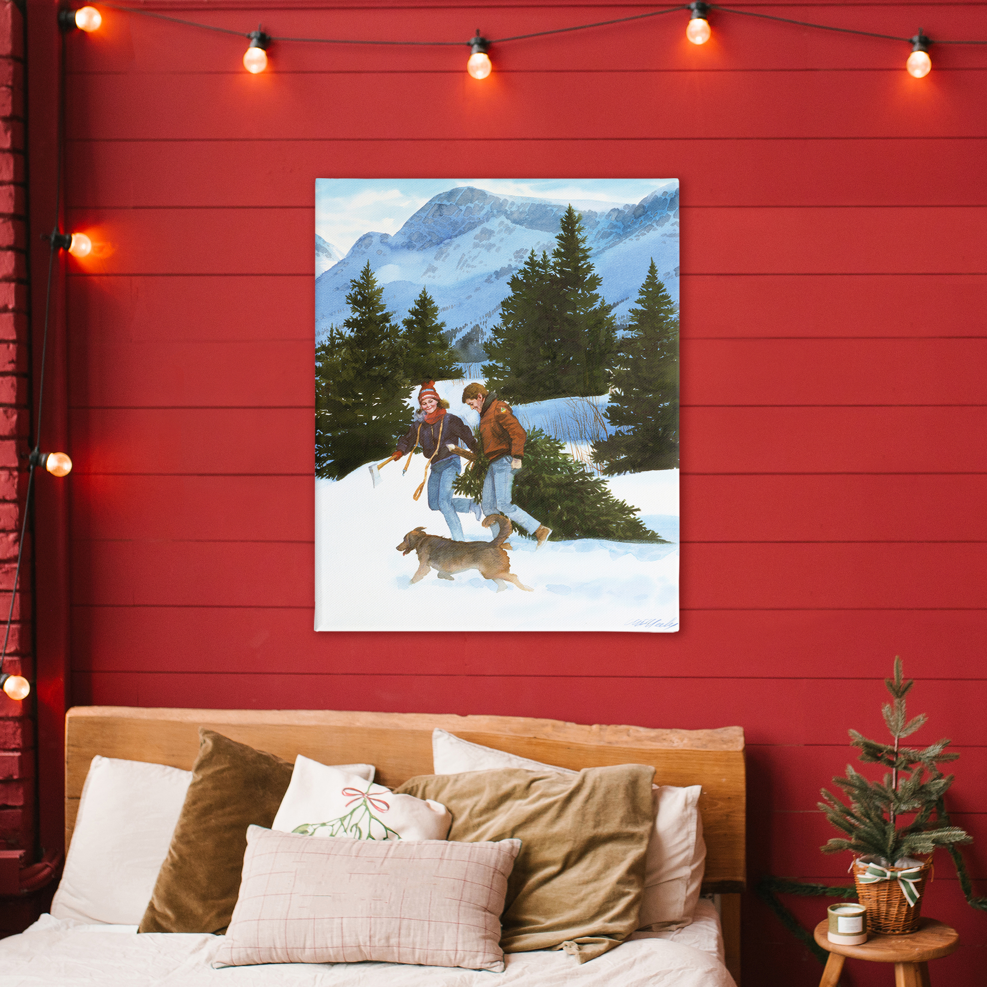 Couple Bringing Home Tree Canvas Wall Art, design by Wind River Studios