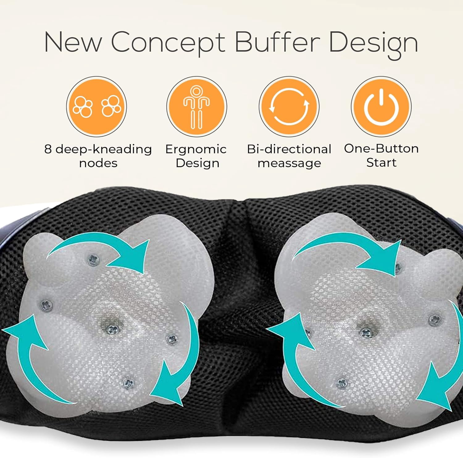 Neck and Back Massager with Soothing Heat, Electric Deep Tissue Kneading Massage Pillow for Neck, Back, Shoulder, Leg, Body Muscle Pain Relief, at Home, Office, or Car Use - Orange