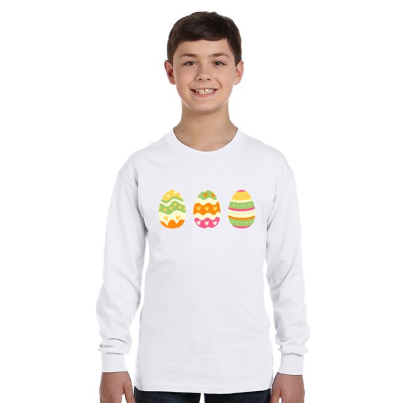 Easter Colorful Yellow Eggs Kids Long Sleeve Shirts for Kids - Youth XS S M L XL - Happy Easter Holiday Christian Tee for Boys for Girls