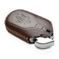 thumbnail image 4 of Vitodeco Genuine Leather Keyless Smart Key Fob Case Cover with Key Chain Compatible for Maserati Ghibli, Levante, Quattroporte (Remote Start, Brown), 4 of 6