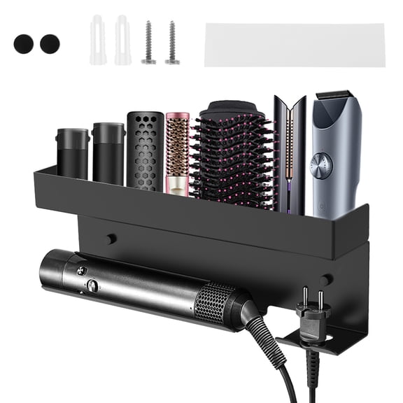 Threns Hair Dryer Holder Wall Mount with Dedicated Plug Slot Dual Layer Thickened Hair Tool Organizer for Household Hairdresser