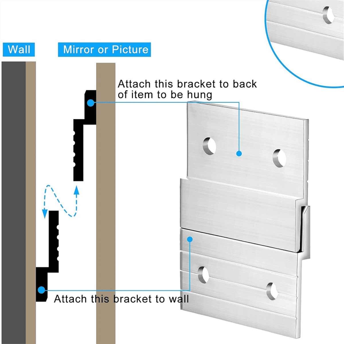 Hardware Kit for Hanging French Plywood Picture Hooks, Wall Bracket Hardware Kit Aluminum Z Bar Hangers 24 Pieces