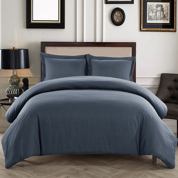 Quilt Cover Sheet Set Microfiber，Cool & Breathable Solid Color Pillowcase Queen,Gray