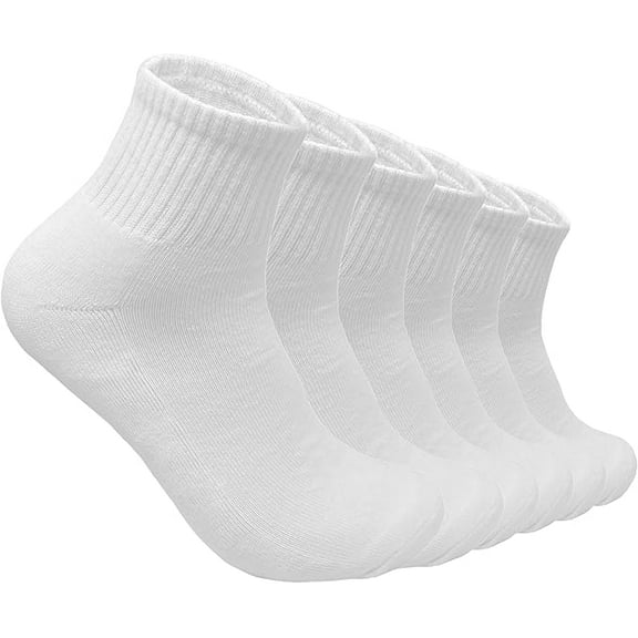 Glory Max 6 Pairs Men's Women's Diabetic Circulatory Ankle Quarter White Cotton Socks Size 9-11