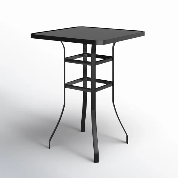 Homall 31.3" Square Patio Bar Table, Tempered Glass Top, Weather-Resistant Steel Frame for Poolside & Balcony