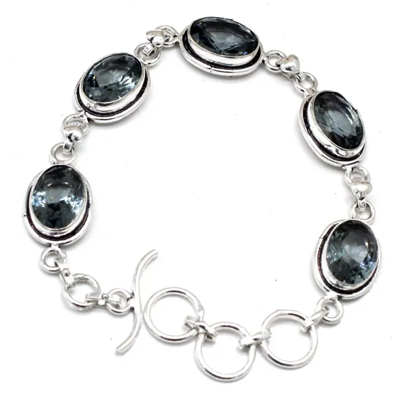 Black Alexandrite Gemstone 925 Sterling Silver Handmade Jewelry Bracelet Size-7-8"