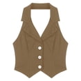 thumbnail image 5 of YIZYIF Womens Halter V Neck Dressy Vest Lapel Button Down Waistcoat Formal Tuxedo Pointed Hem Vest Khaki S, 5 of 7